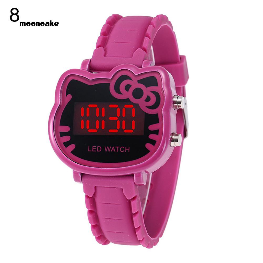 Đồng hồ điện tử dây silicon hình mèo Hello Kitty dành cho bé gái