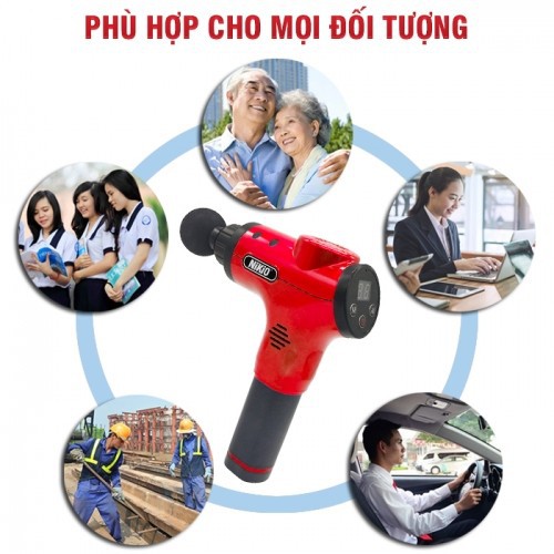 Súng massage cầm tay 6 đầu, 5 chế độ Nhật Bản Nikio NK-170B - Đỏ - giá rẻ