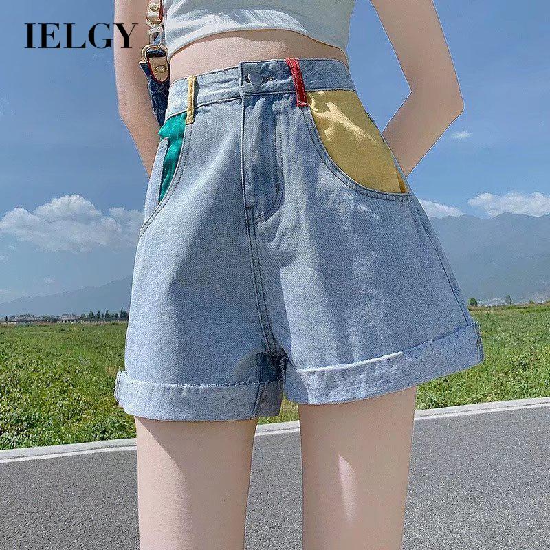 Quần đùi IELGY denim lưng cao ống rộng size lớn thời trang dành cho nữ