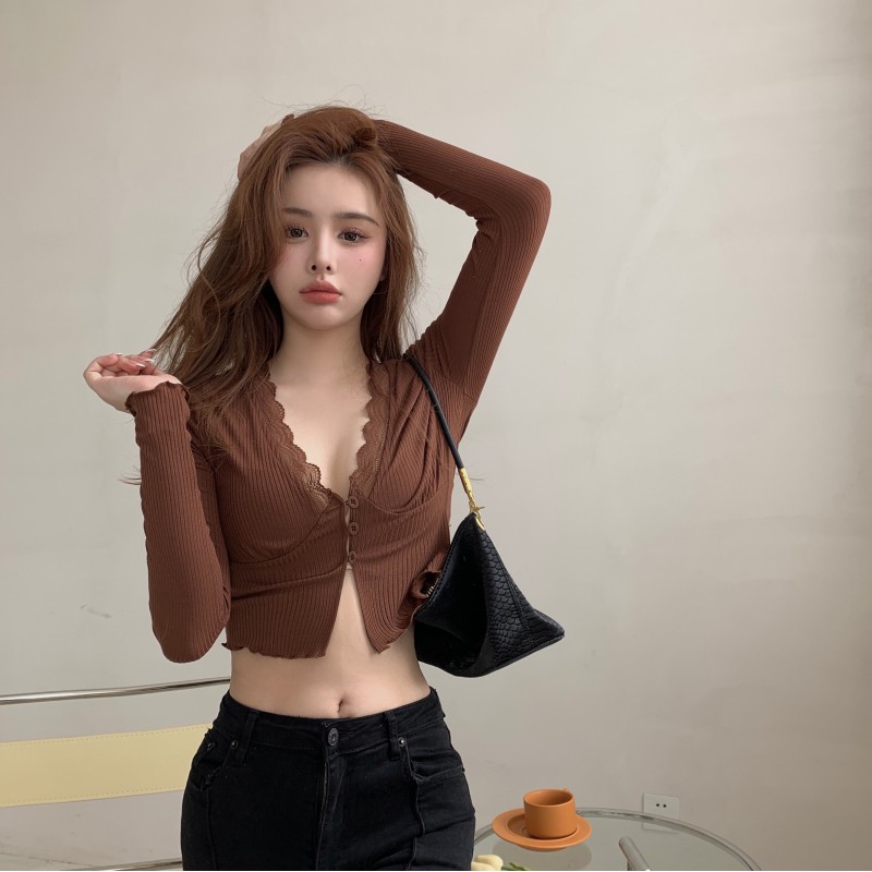 Áo Kiểu Ngắn Cổ Chữ V Phối Ren Gợi Cảm Thời Trang Mùa Hè 2023