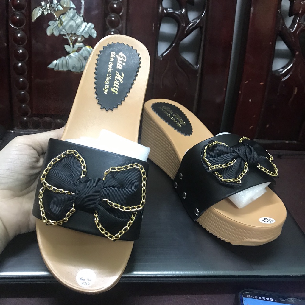 Dép xuồng quai ngang nơ cao 5p MS68