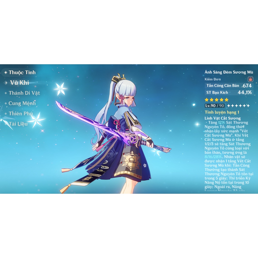 Mô hình cosplay Ánh sáng đêm sương mù - Genshin impact lv1 và lv90