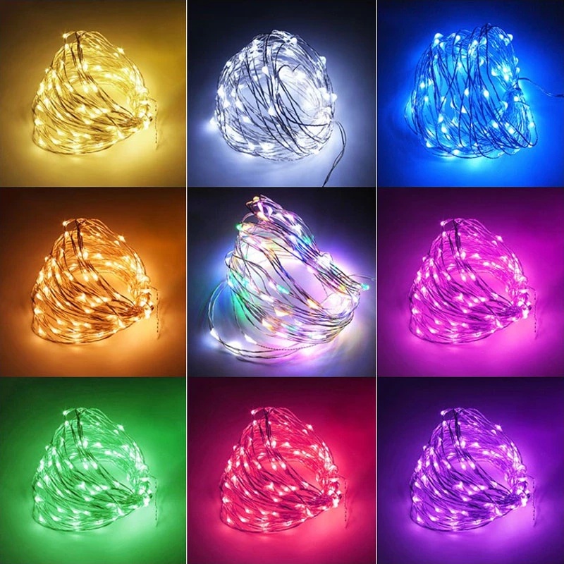 Dây đèn LED trang trí sợi đồng mạ bạc cổ tích hoạt động pin 5m/ 10m dành cho Giáng Sinh năm mới