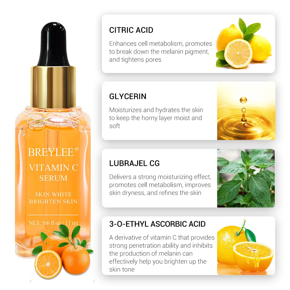 Bộ Serum BREYLEE Chứa Vitamin C + Serum Hỗ Trợ Giảm Mụn Dưỡng Ẩm Làm Trắng Da Chống Oxy Hóa Và Mụn Đầu Đen