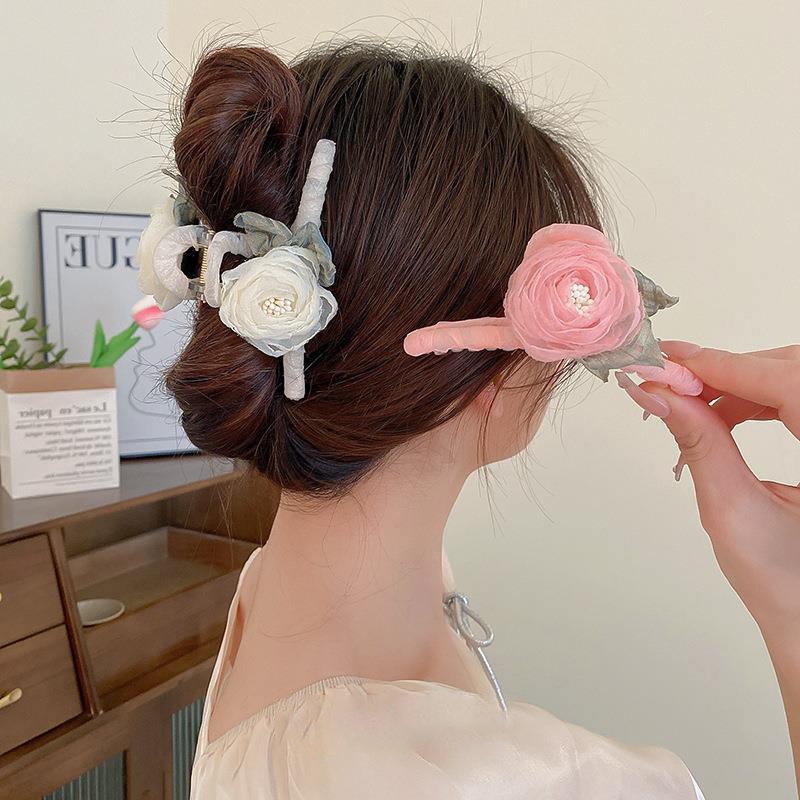 Kẹp tóc càng cua hoa hồng lưới vải sang trọng cho nữ K99