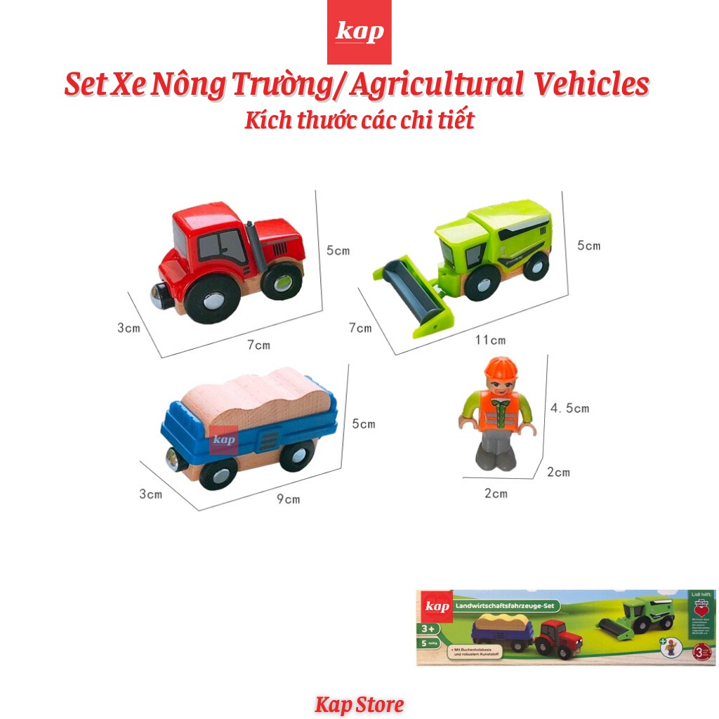 Set 3 xe đế gỗ xuất khẩu Châu Âu, xe nông trại, xe đua, xe cứu hộ, xe công trường