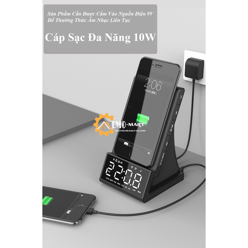 ⚡️𝗕𝗛 𝟭𝟮 𝗧𝗛𝗔́𝗡𝗚⚡️ Đồng hồ báo thức ⚡️ Kèm sạc nhanh không dây 10w - Loa kép bluetooth - Nghe đài lịch tuần thẻ nhớ