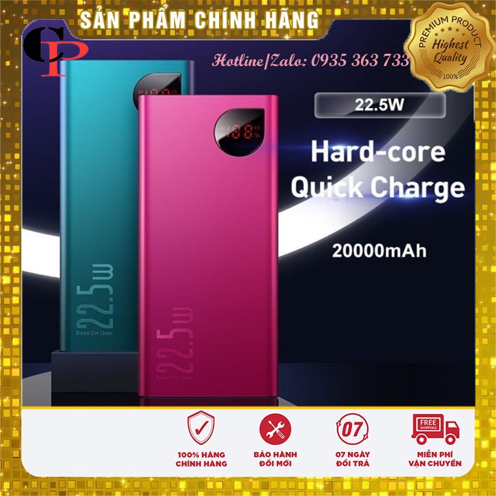 Pin sạc dự phòng 20000 mah chính hãng Baseus 22,5W Quick Charger 3.0 đầu vào / đầu ra PD Type-C, màn hình kỹ thuật số