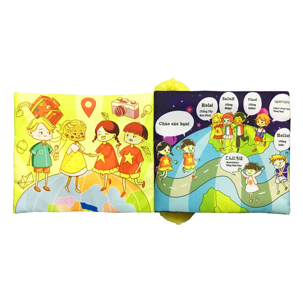 Sách vải gặm nướu PiPoVietnam chủ đề Vòng quanh thế giới cho bé từ 3 tháng tuổi giúp bé phát triển đa giác quan
