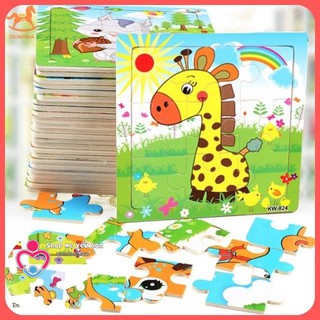 Ghép hình puzzle tranh ghép gỗ 9 mảnh xếp hình con vật, phương tiện cho bé