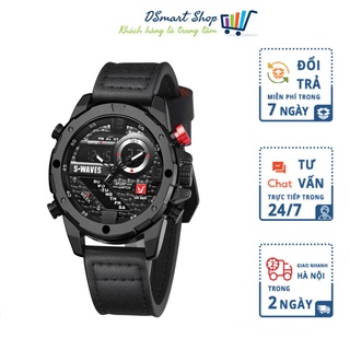 Đồng Hồ Nam Swave Thể Thao Nam Tính, Hiển Thị 2 Mặt Kim Điện Tử Song Song, Dây Da Mặt Kính Sapphire Cao Cấp, Chống nước