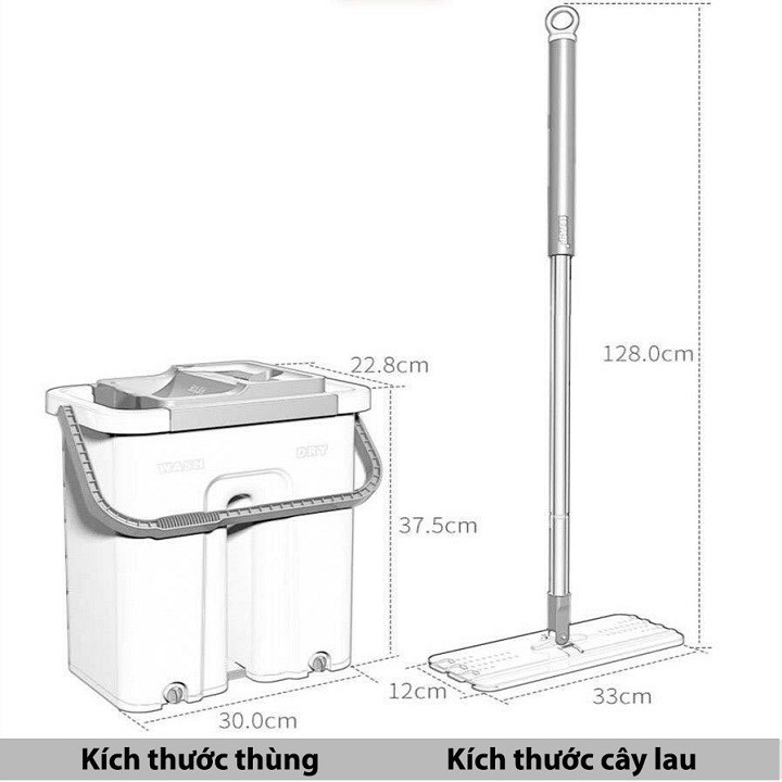 Cây lau nhà kèm thùng tự vắt 2 ngăn tặng kèm 2 miếng lau tiện lợi