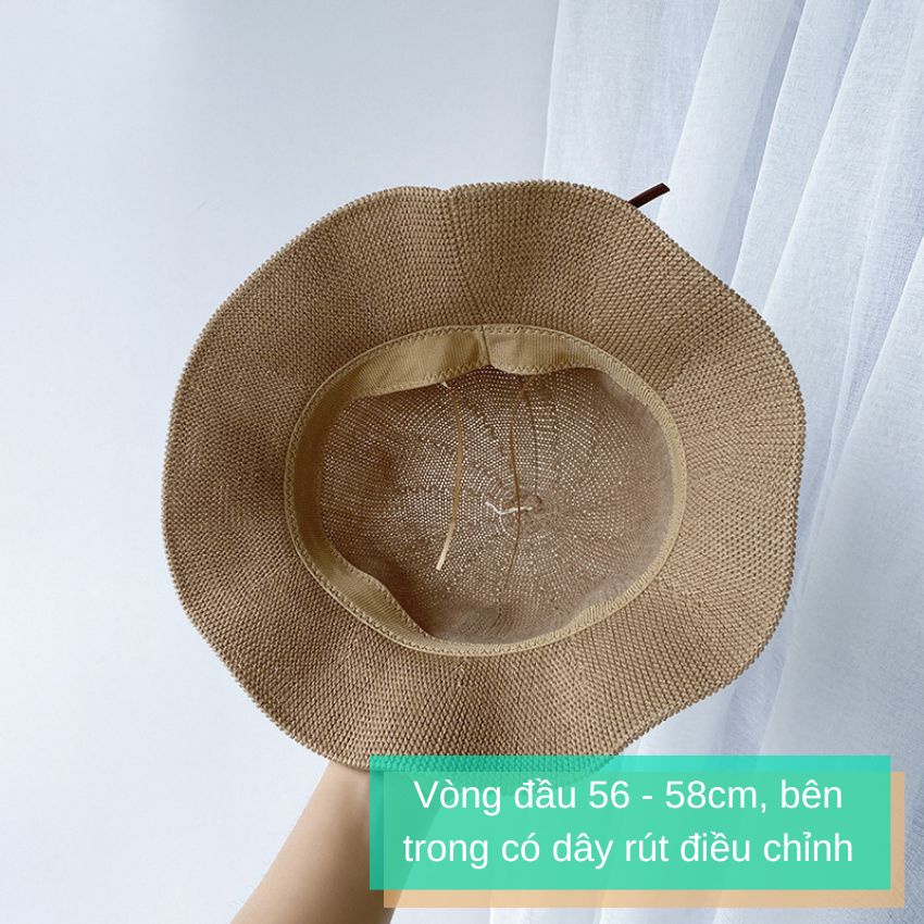 Mũ tai bèo dệt kim thắt dây da Hàn Quốc
