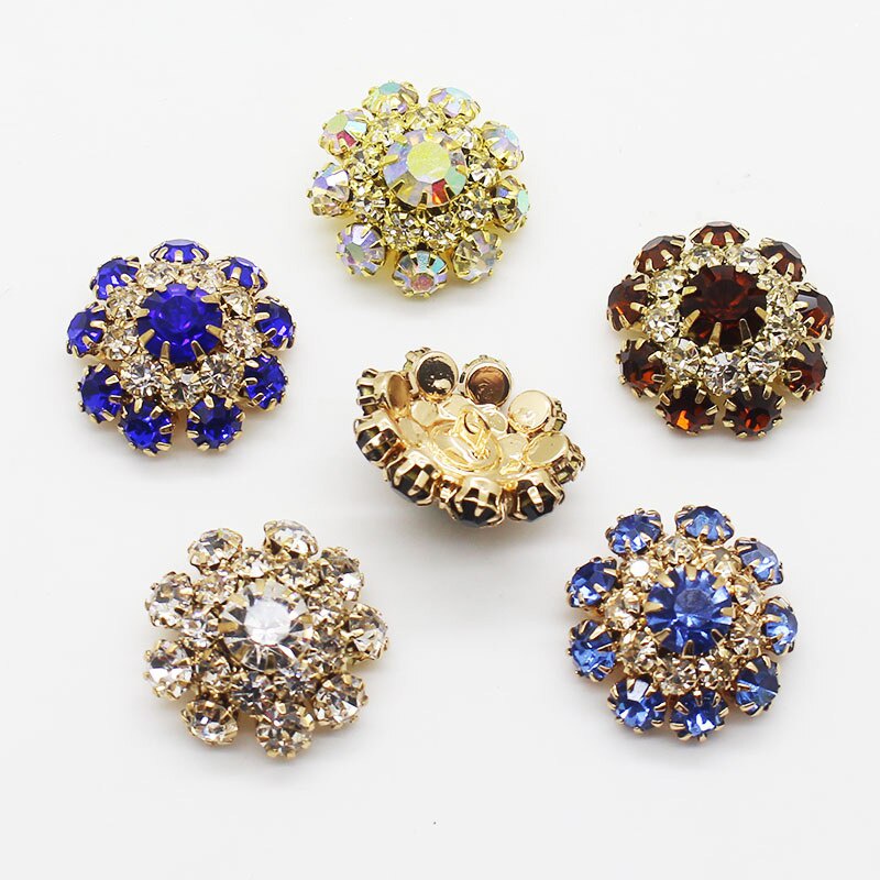 Set 5 nút áo bằng kim loại mạ vàng 100% 22mm đính đá pha lê sang trọng