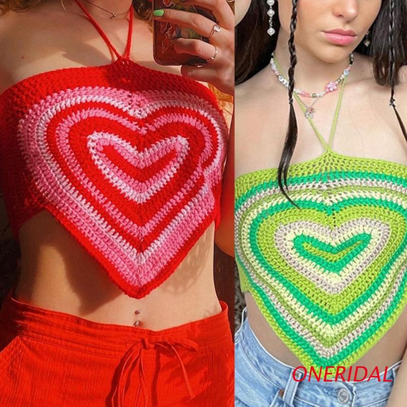 Áo croptop hở lưng đan len phối dây buộc hình trái tim gợi cảm cho nữ