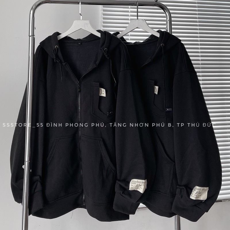 Áo khoác hoodie zip có nón vải nỉ bông cao cấp thêu họa tiết mặt cười màu xanh, đen form rộng unisex nam nữ - SSSTore