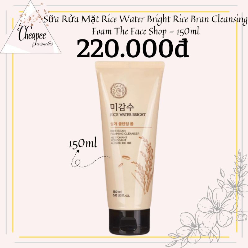 Sữa Rửa Mặt The face Shop Gạo Rice Water Bright Rice Bran Cleansing Foam The Face Shop - 150ml (Có Hạt - Màu Vàng)