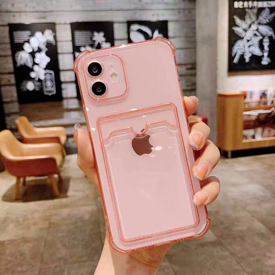 Ốp điện thoại TPU mềm trong suốt chống sốc có ngăn đựng thẻ cho iphone 12 Mini 11 pro max 7 8 6 6s plus | BigBuy360 - bigbuy360.vn