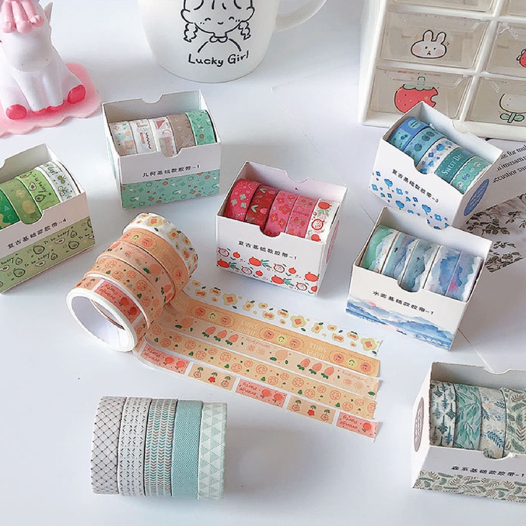 WashiTape Decor, Set 5 Cuộn Băng Dính Trang Trí Đáng Yêu