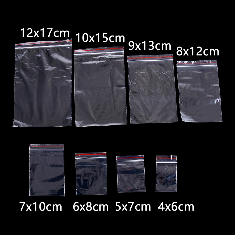 Bộ 100 túi PE khóa zip màu trong suốt dùng đựng đồ dùng tiện dụng