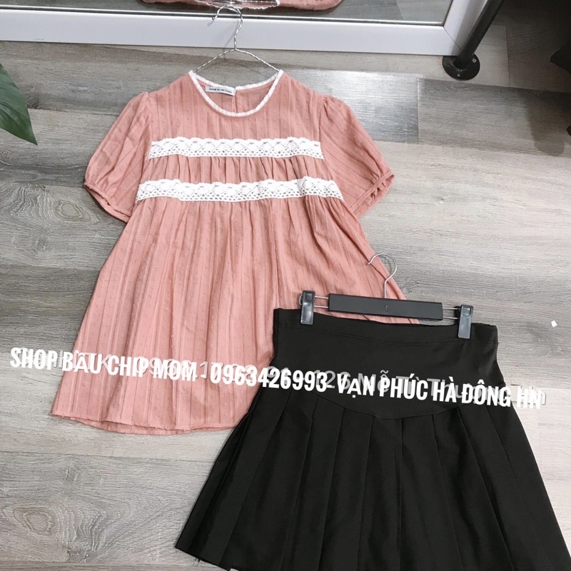 Áo Bầu Babydoll Kết Hợp Cổ Ren Cực Xinh Trẻ, Chất Đũi Hàn Đẹp Mềm Mát Lịm