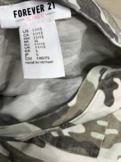 [Forever21] Đầm thun Camo bé gái