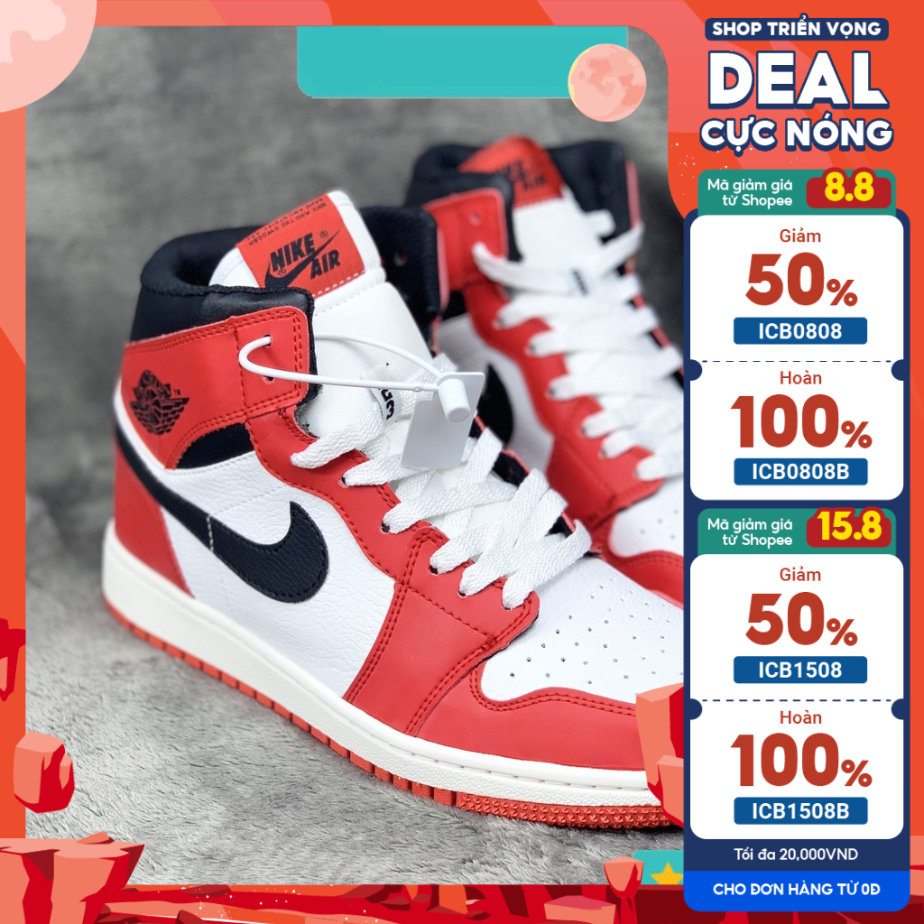 Giày JorDan Cổ Cao Đỏ chicago Nam Nữ, Giày Sneaker JD1 Cổ Cao Đỏ FULL BILL + BOX