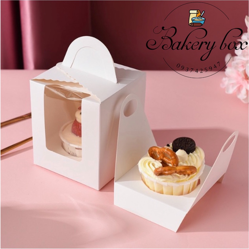 Set 20 | Hộp Đựng Bánh Cupcake 1 Ô Có Quai Xách, Hộp Quà Tặng, Bánh Cưới, Nến Thơm