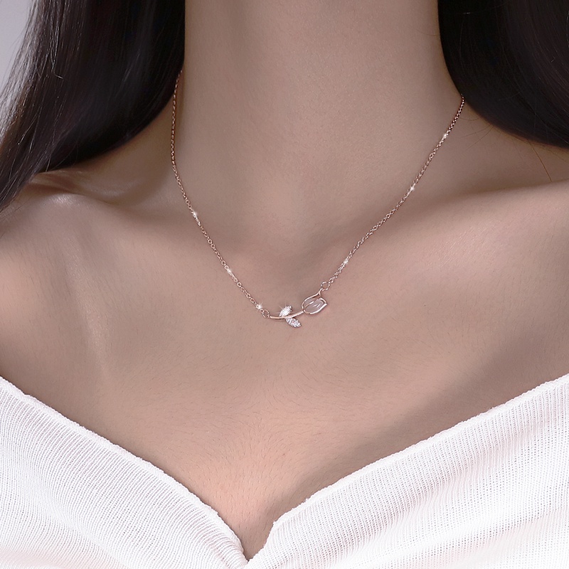 Vòng cổ Mặt Hoa Tulip Đính Đá Opal Sang Trọng Cho Nữ