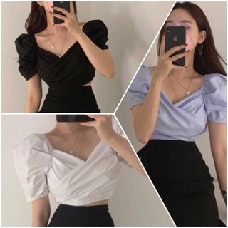 Áo croptop tay phồng đắp chéo có 3 màu