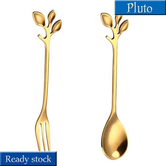 Muỗng/nĩa hình lá cây làm bằng thép không gỉ chất lượng cao