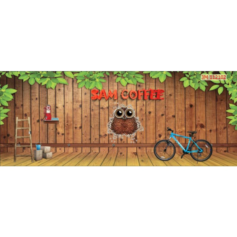 Tranh dán tường 3D trang trí quán cafe ,trà sữa, ăn vặt keo sẵn bóc dán