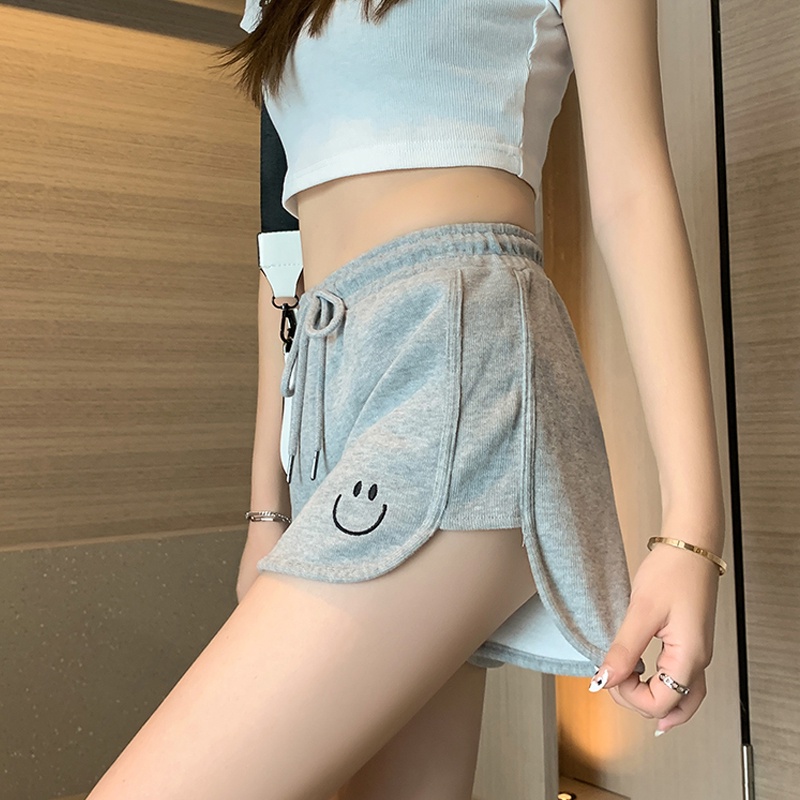 Quần Short Thể Thao Thêu Hình Mặt Cười Phong Cách Hàn Quốc Cho Nữ