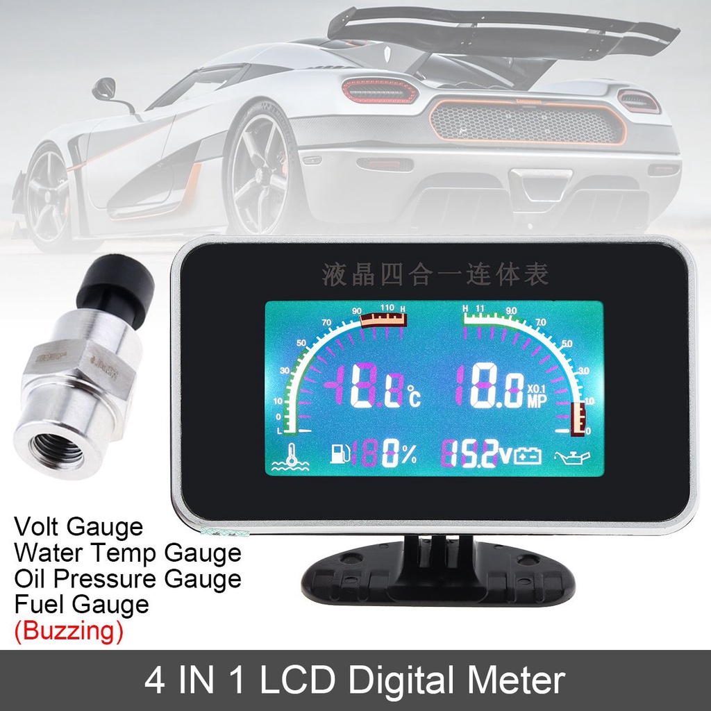Đồng Hồ Đo Áp Suất Dầu + Đồng Hồ Đo Nhiên Liệu 4 Trong 1 + Màn Hình LCD 12V / 24V Cho Xe Hơi / Xe Tải
