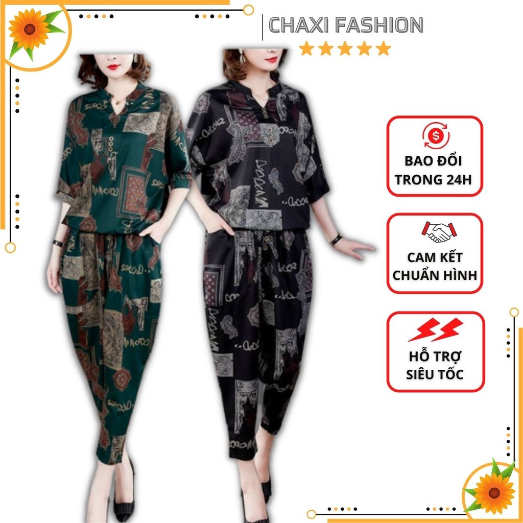 HÀNG NHẬP - SET BỘ TRUNG NIÊN LỤA IN HOẠ TIẾT QUẦN ỐNG ÔM SANG TRỌNG - MH515305