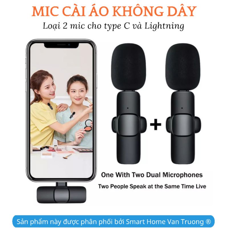 Micro cài áo không dây cho Android, Iphone (loại 2 mic) giúp thu âm live stream quay video rõ nét