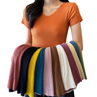 Áo len tăm cộc tay cổ tim nhiều màu freesize - Mã 622