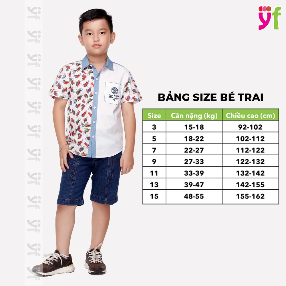 Sơ mi cho bé trai YF in hình chiếc giày nổi bật, vải cotton sợi siêu mềm, lên form chuẩn 8AY511