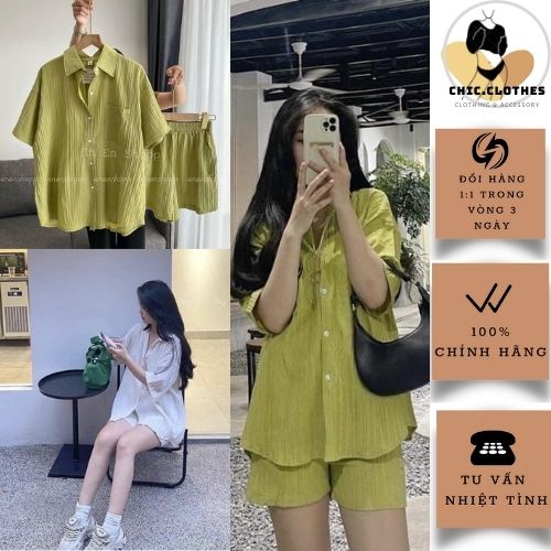 Set Đũi Nhăn Cộc Quần Đùi ♥️ Bộ mặc hè chất xốp gân mặc siêu mát dáng Basic Hàn Quốc