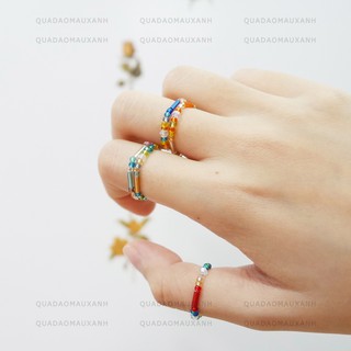 Nhẫn hạt cườm cocktail phối pha lê lấp lánh #elsa