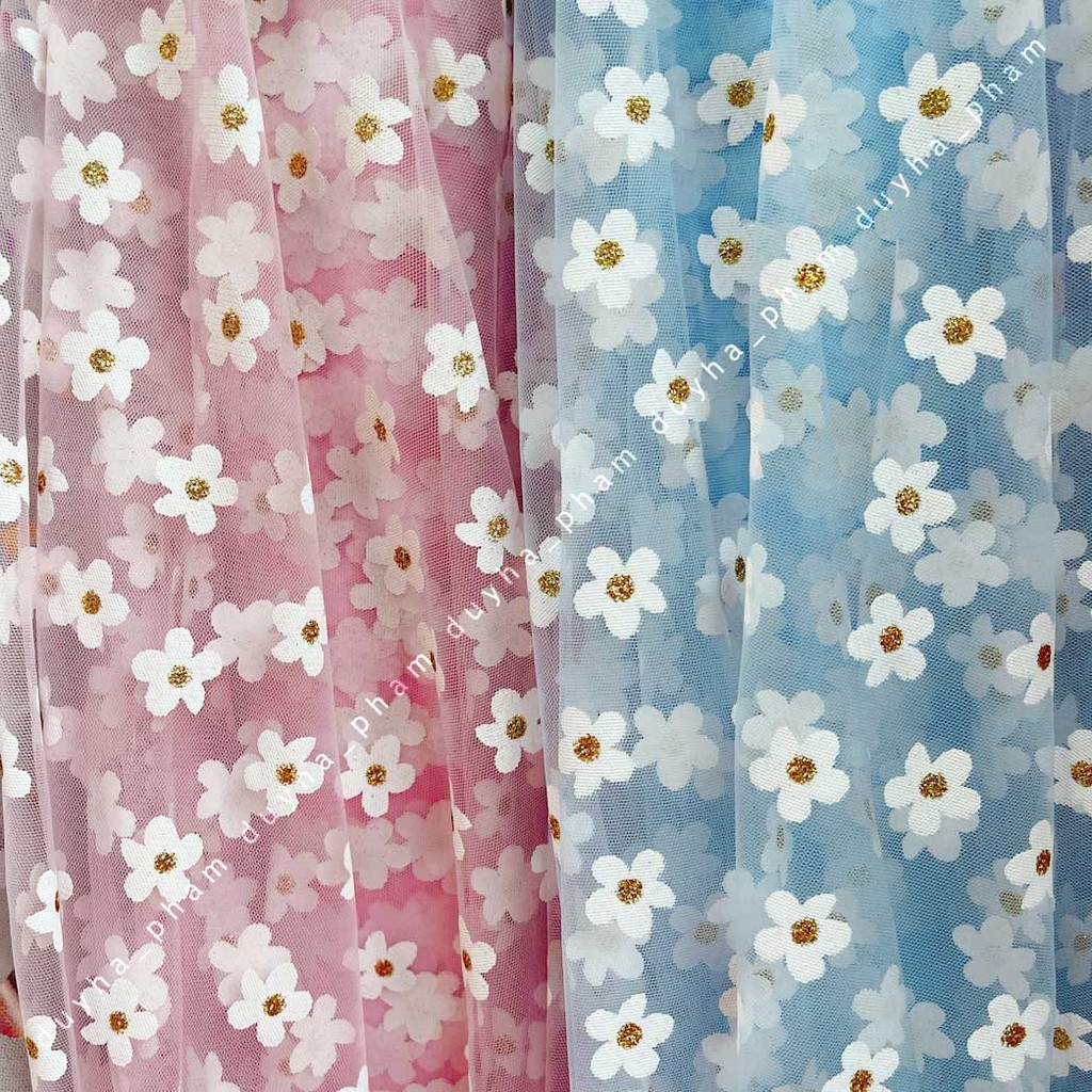 VẢI LƯỚI HOA MAI NHUỴ KIM TUYẾN XIN XẮN