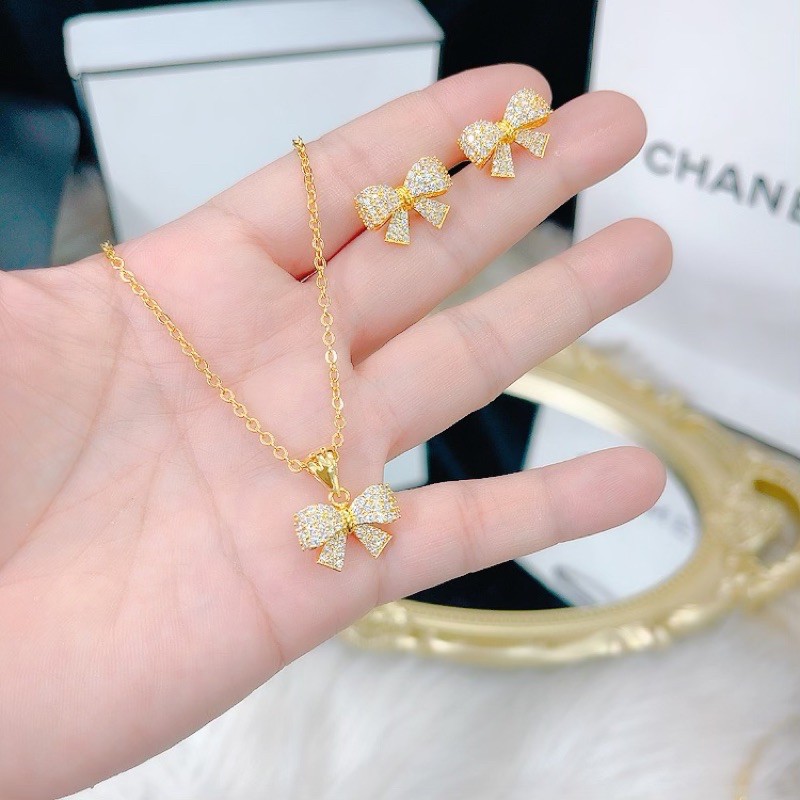 sét trang sức nơ mạ vàng