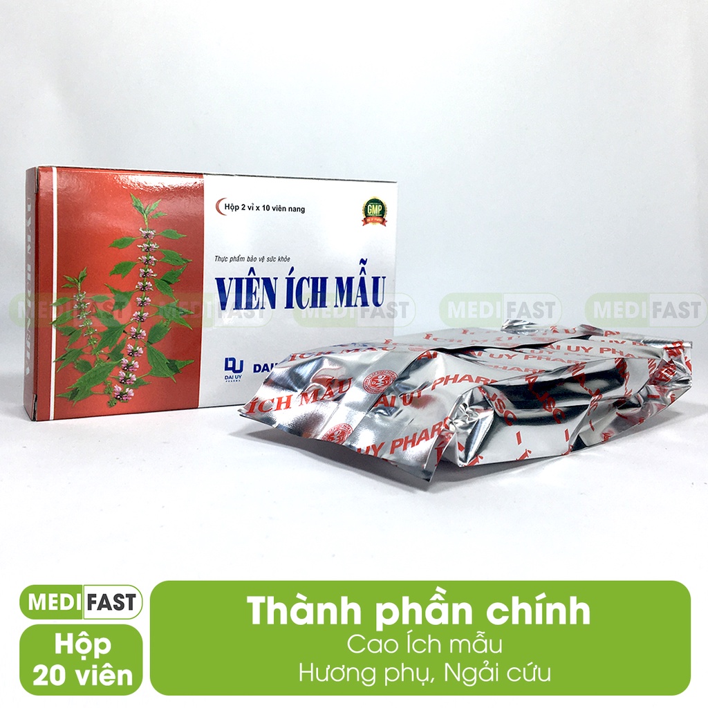 Viên uống Ích Mẫu - Giúp bổ huyết, điều kinh, giảm rối loạn kinh nguyệt từ Cao ích mẫu - Hộp 20 viên - Đ.Y