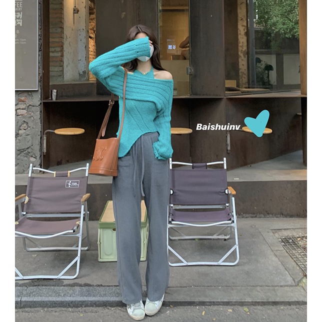 Áo Dệt Kim Nữ Tay Dài Khoét Vai Gợi Cảm