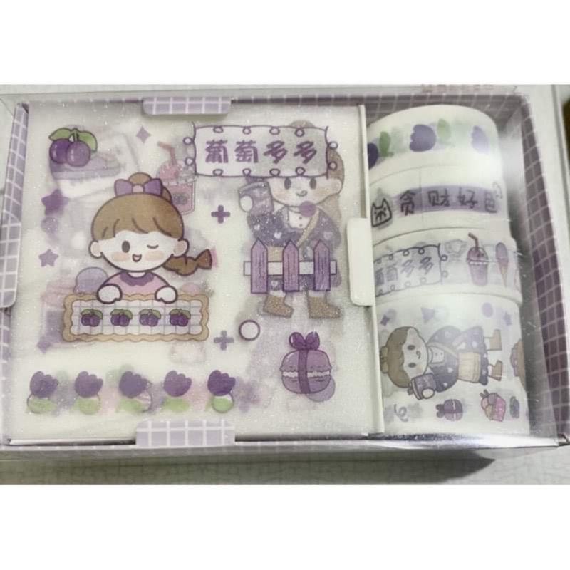 Hộp sticker 8 món nhiều hình dễ thương, băng dính hình nhiều mẫu
