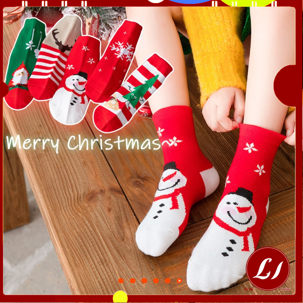 SET TẤT NOEL cổ cao hàng đẹp cho bé tặng Chun xoắn nhỏ nhắn cho bé 3-10 tuổi