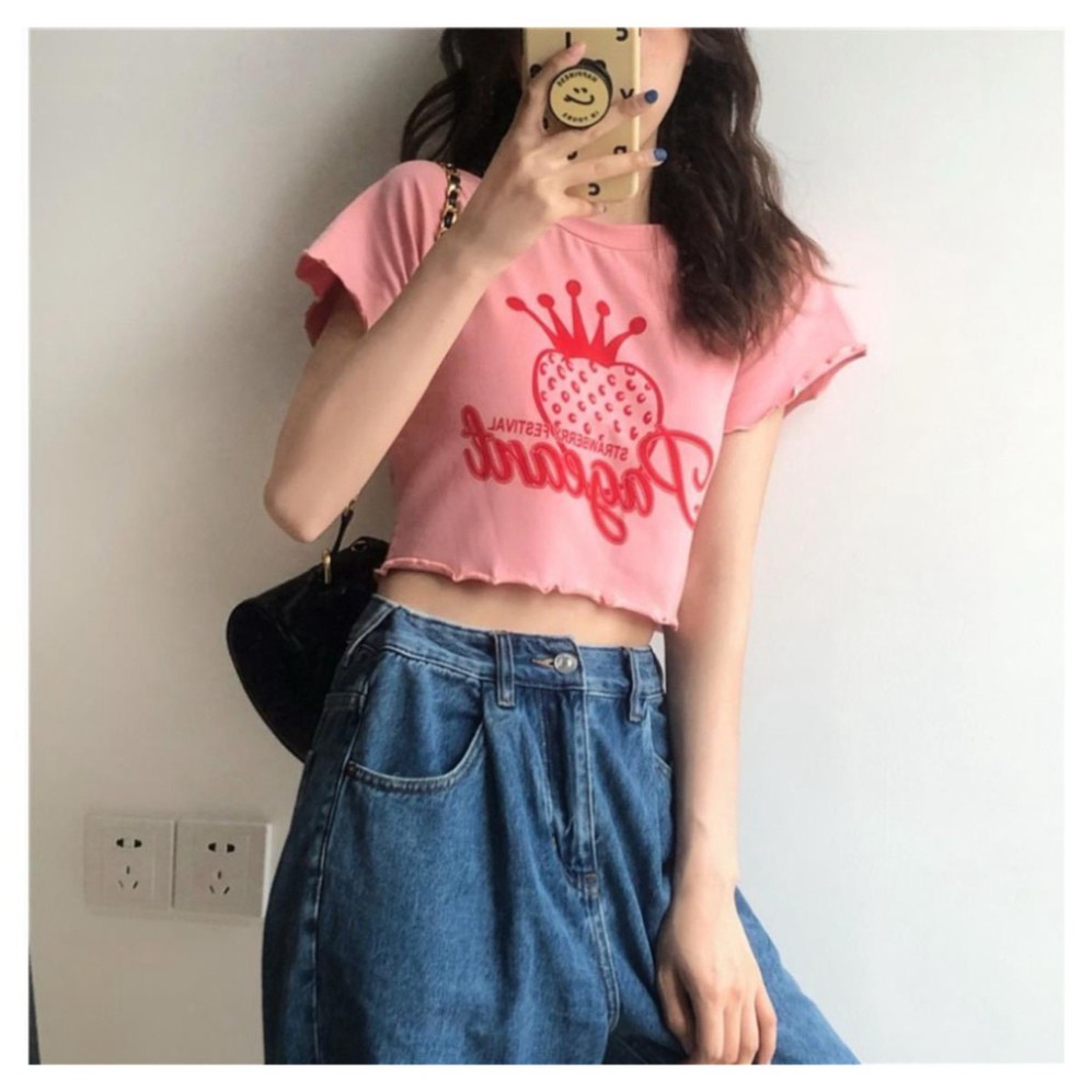Áo Croptop Cộc Tay, Áo Croptop Thời Trang vải cotton hình quả dứa siêu xinh