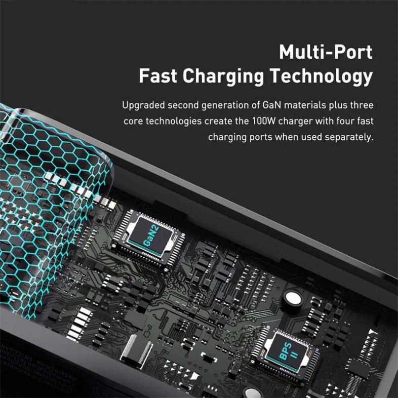 [kèm cáp 100w] Bộ sạc nhanh Baseus GaN 2 Pro Quick Charger 4 Ports 100W