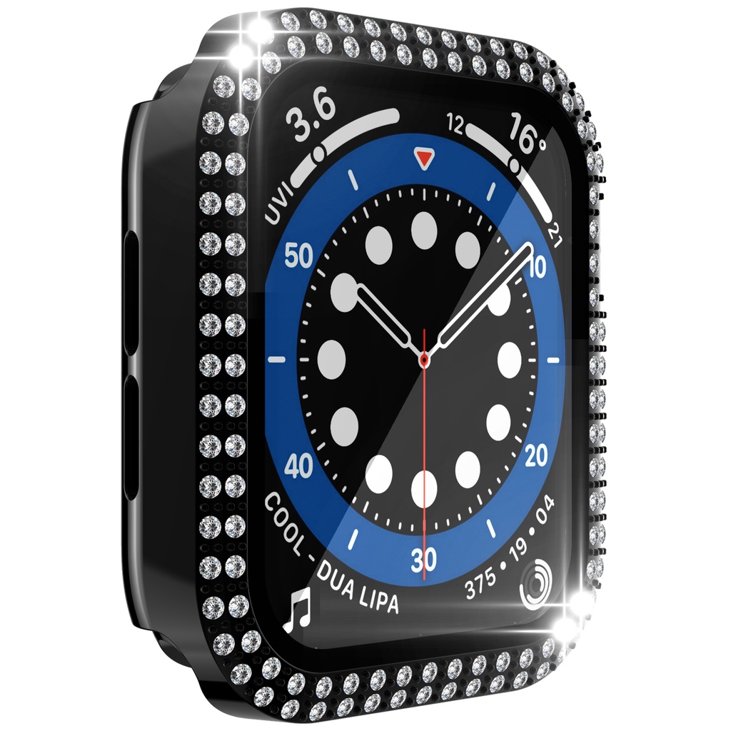 Ốp bảo vệ thiết kế mặt kính cường lực đính đá long lang sang trọng thích hợp cho Apple Watch Series 6 Se 5 4 3