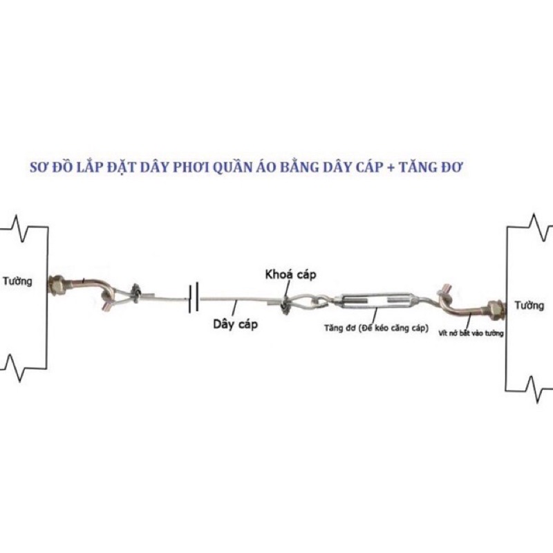 Combo dây cáp 3mm phơi quần áo đủ độ dài 5mét, 10mét, 15mét, 20mét